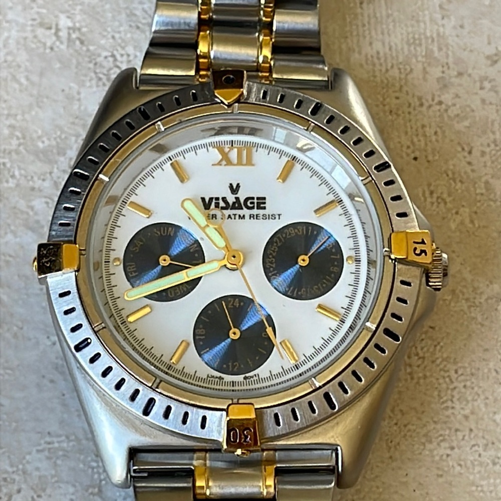 Visage men battery water resistant date&day 24h silver and gold